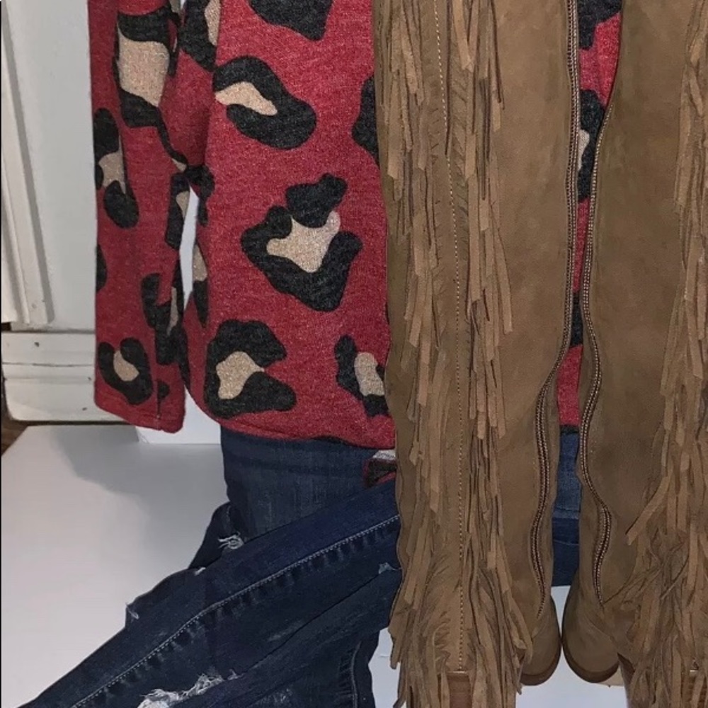 Gianni Bini Back Drop Fringe Brown Boots - Picture 5 of 11